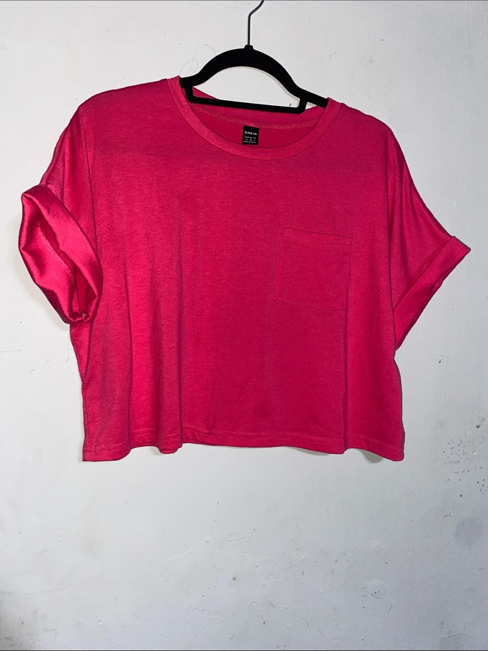 SHEIN Hot Pink Boxy Crop Tee with Pocket